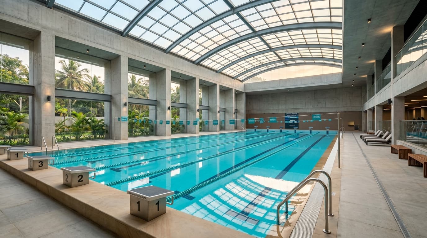 Ozone treated lap pool with marked lanes